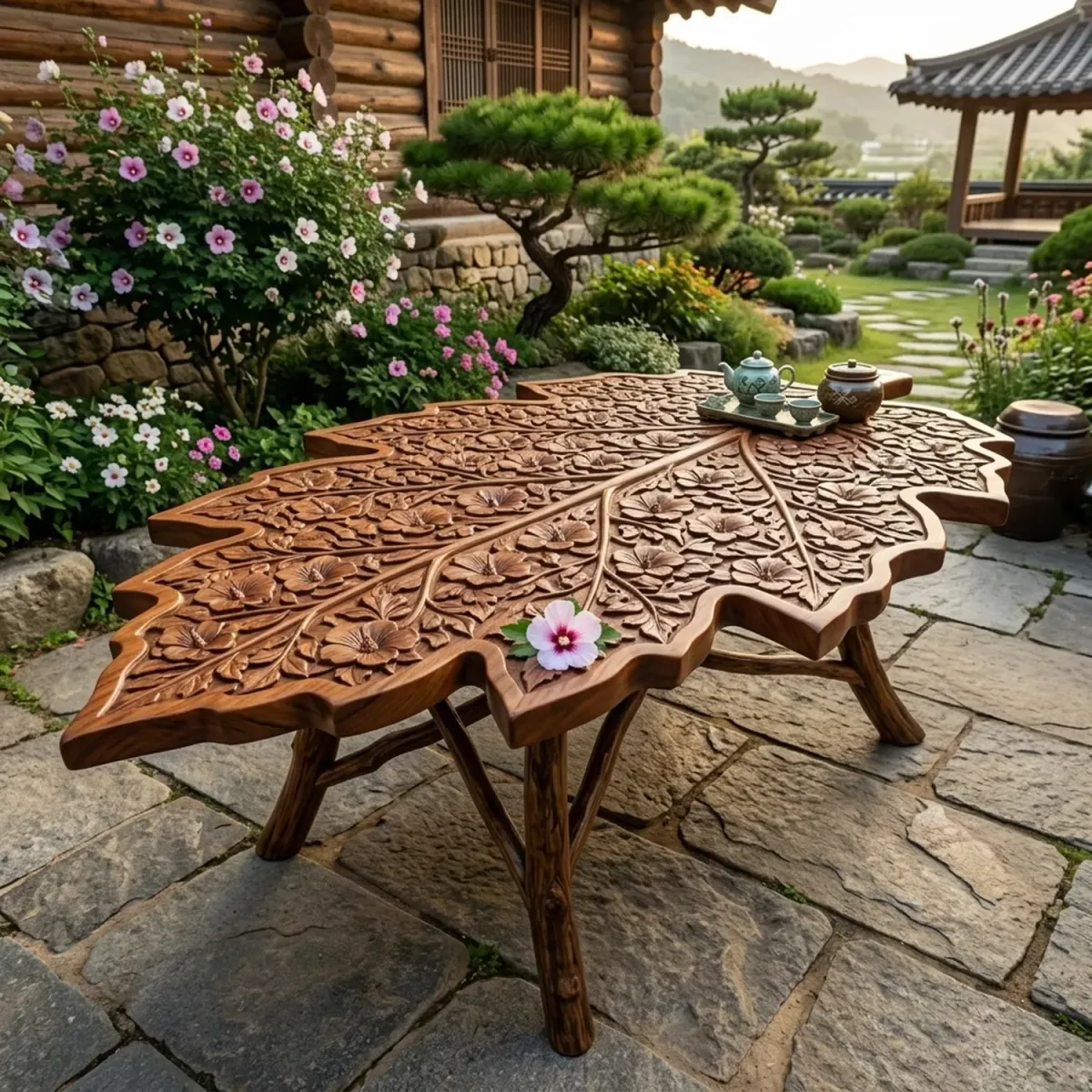 Wooden Floral Leaf End Table Nature Inspired Silhouette Accent Table