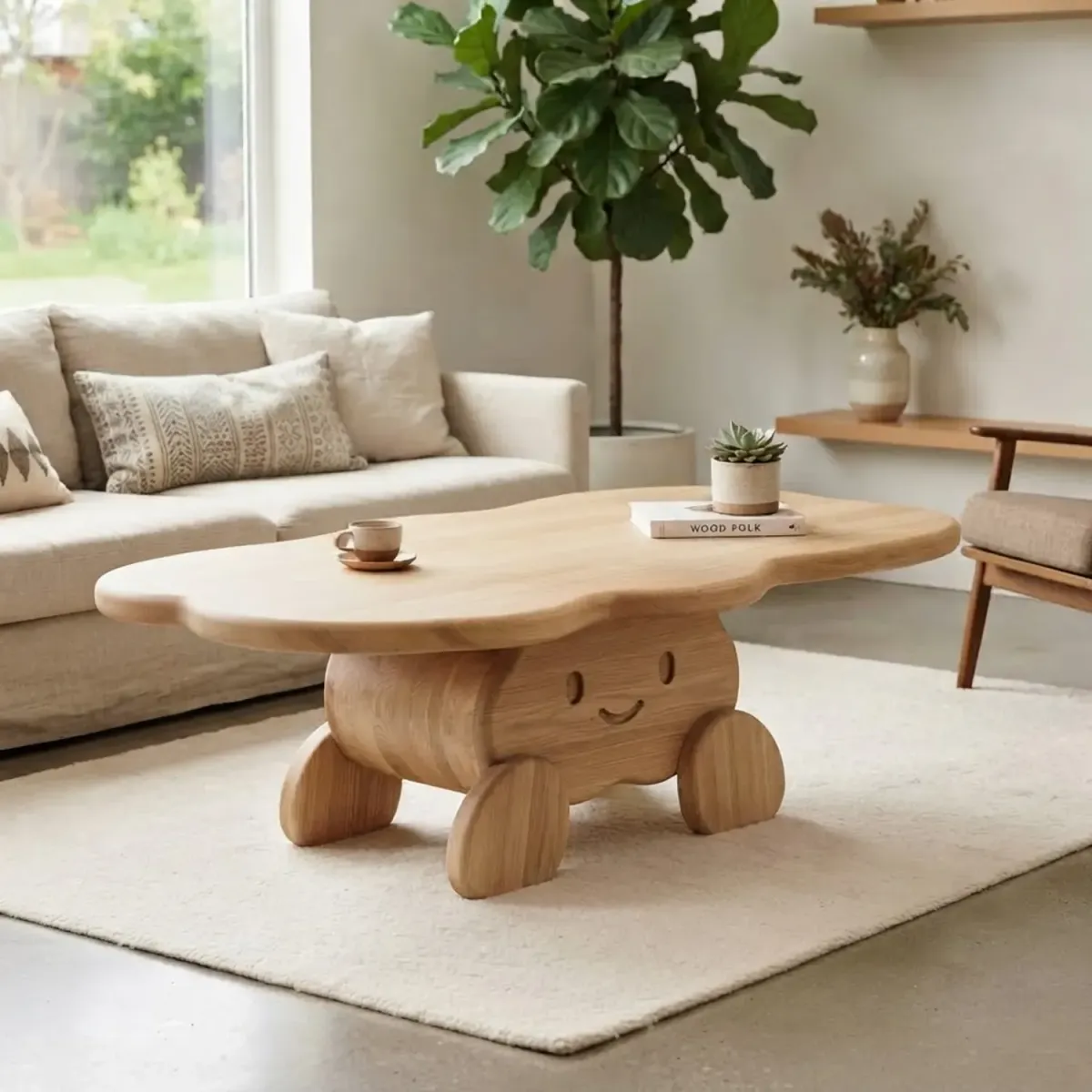 Wooden Spinning Propeller Cartoon Coffee Table Creative Interactive Wood Furniture