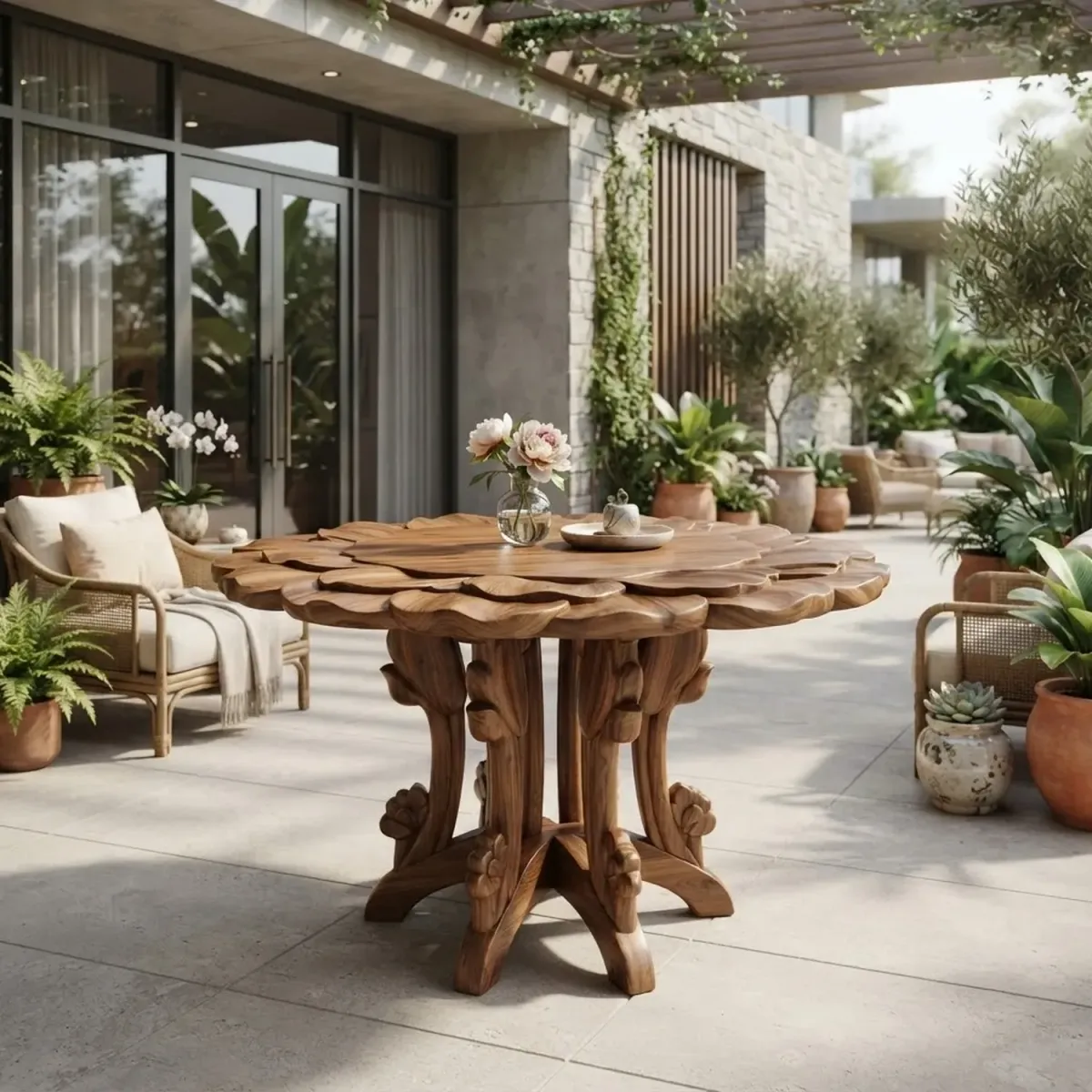 Wooden Peony Bloom Coffee Table Nature Inspired Accent Table