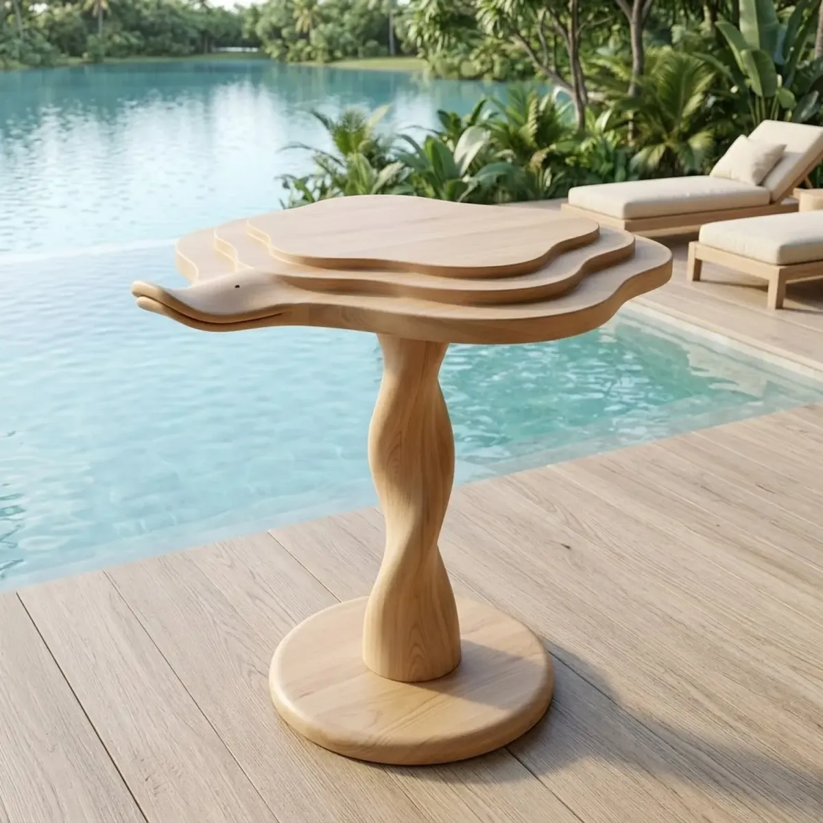 Wooden Donald Duck Ripple Coffee Table Whimsical Animal Silhouette Accent Table