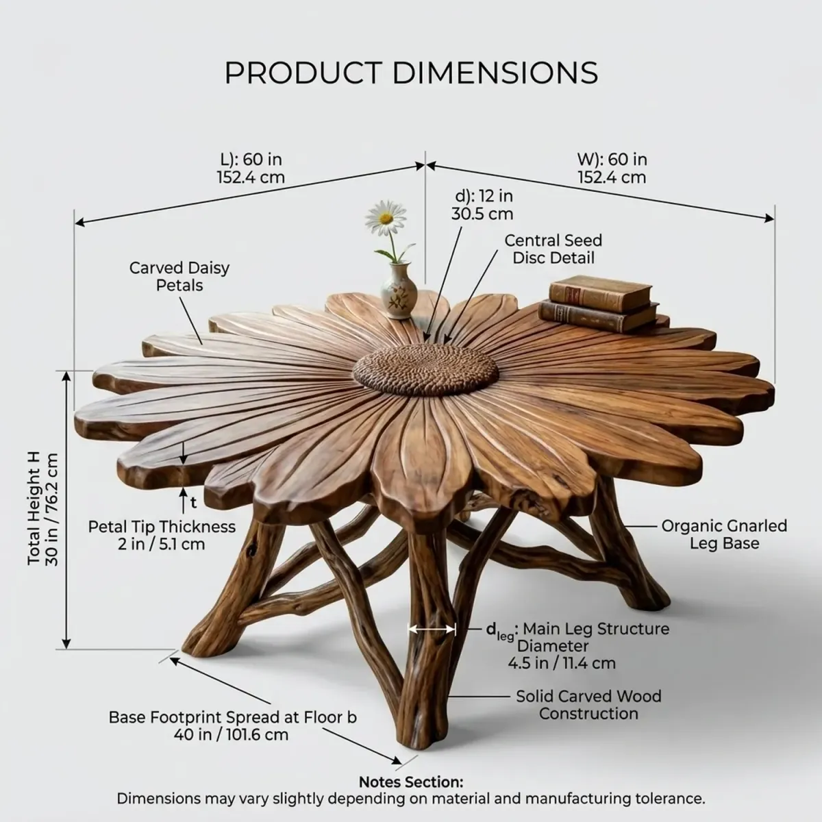 Wooden Daisy Side Table Whimsical Floral Shape Wooden Furniture