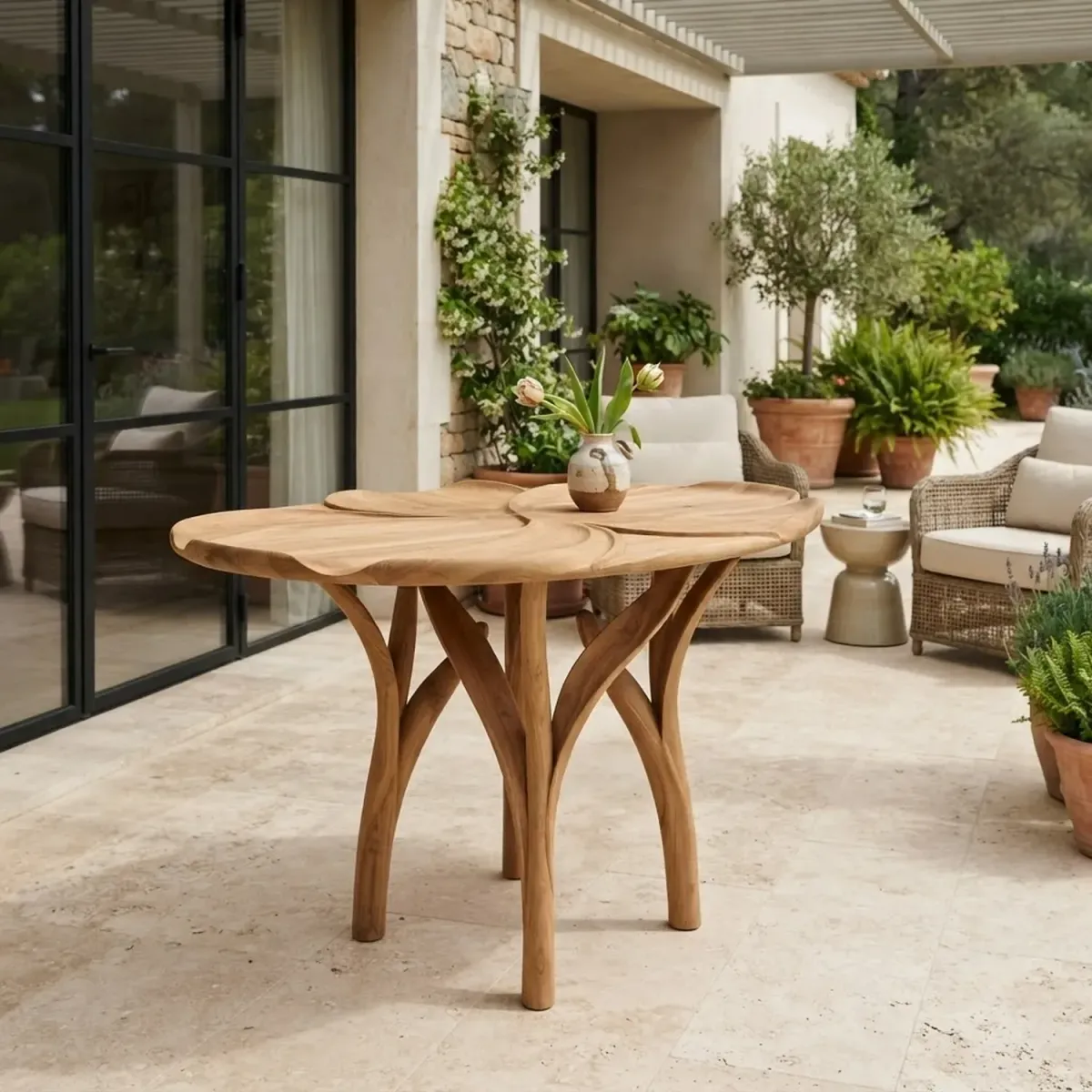 Wooden Tulip Shaped Coffee Table Whimsical Floral Wood Decor