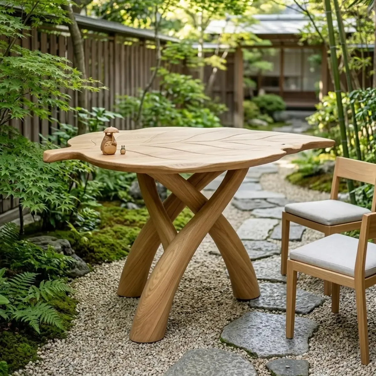 Wooden Totoro Leaf Coffee Table Playful Character Shape Wood Decor