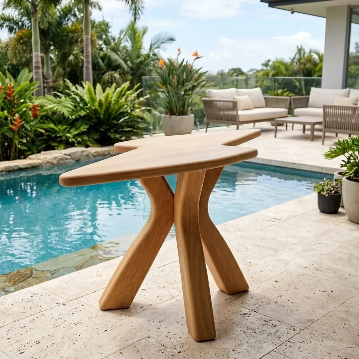 Wooden Pikachu Zigzag Coffee Table Whimsical Animal Silhouette Accent Table